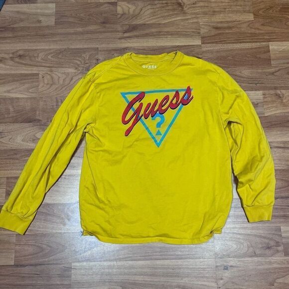 Guess Womens Yellow Long Sleeve Graphic Logo Crew Neck Sweater Medium - Picture 3 of 8